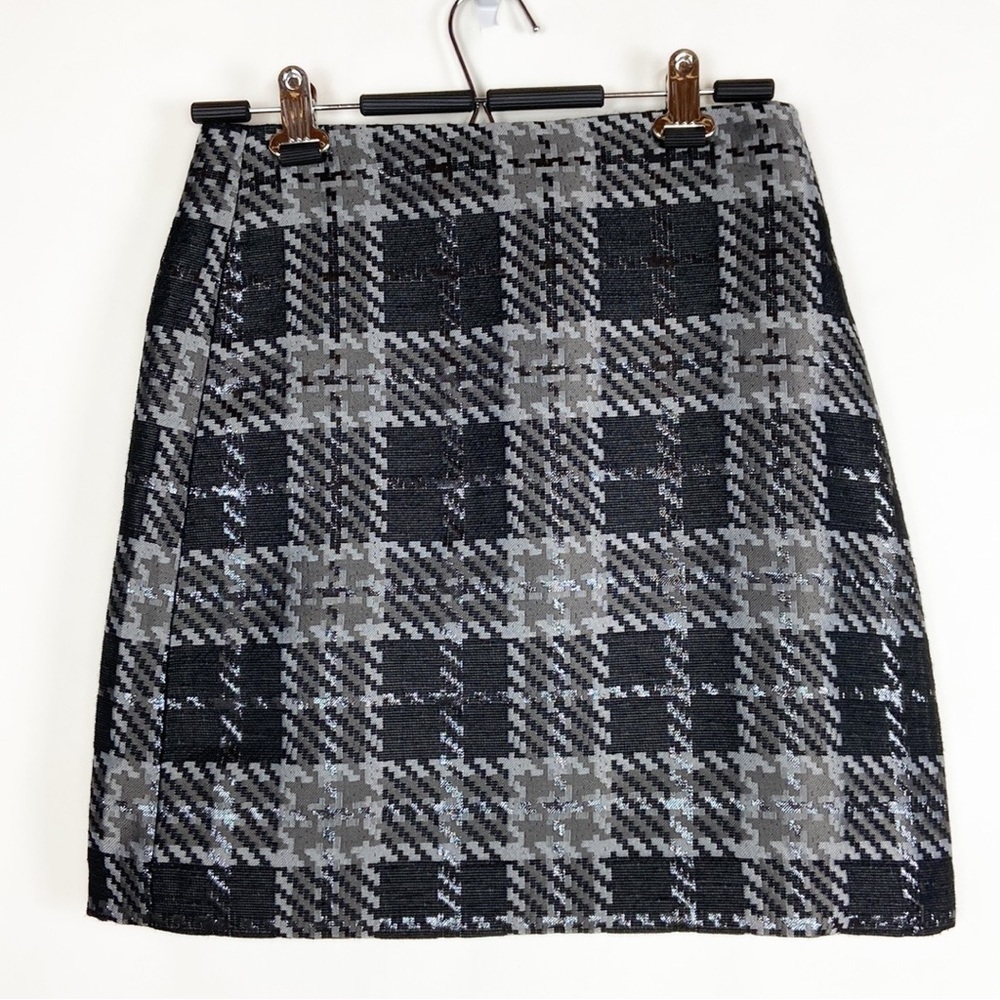 Loft Outlet Wool Metallic Blend Plaid Midi Pencil Skirt